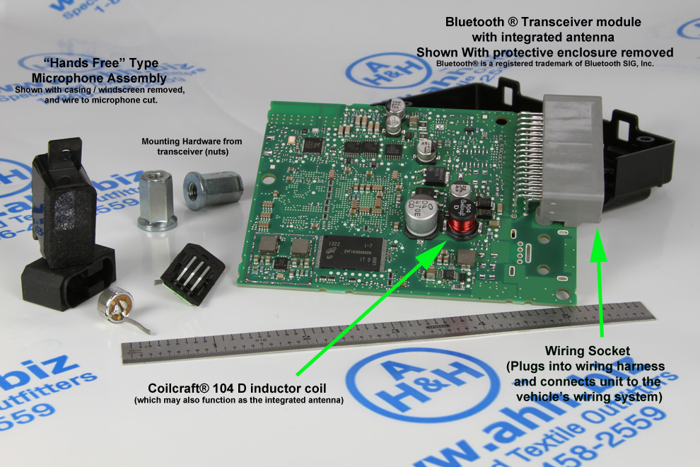Honda Bluetooth module and microphone with key component labeled Honda Bluetooth module and microphone with key component labeled